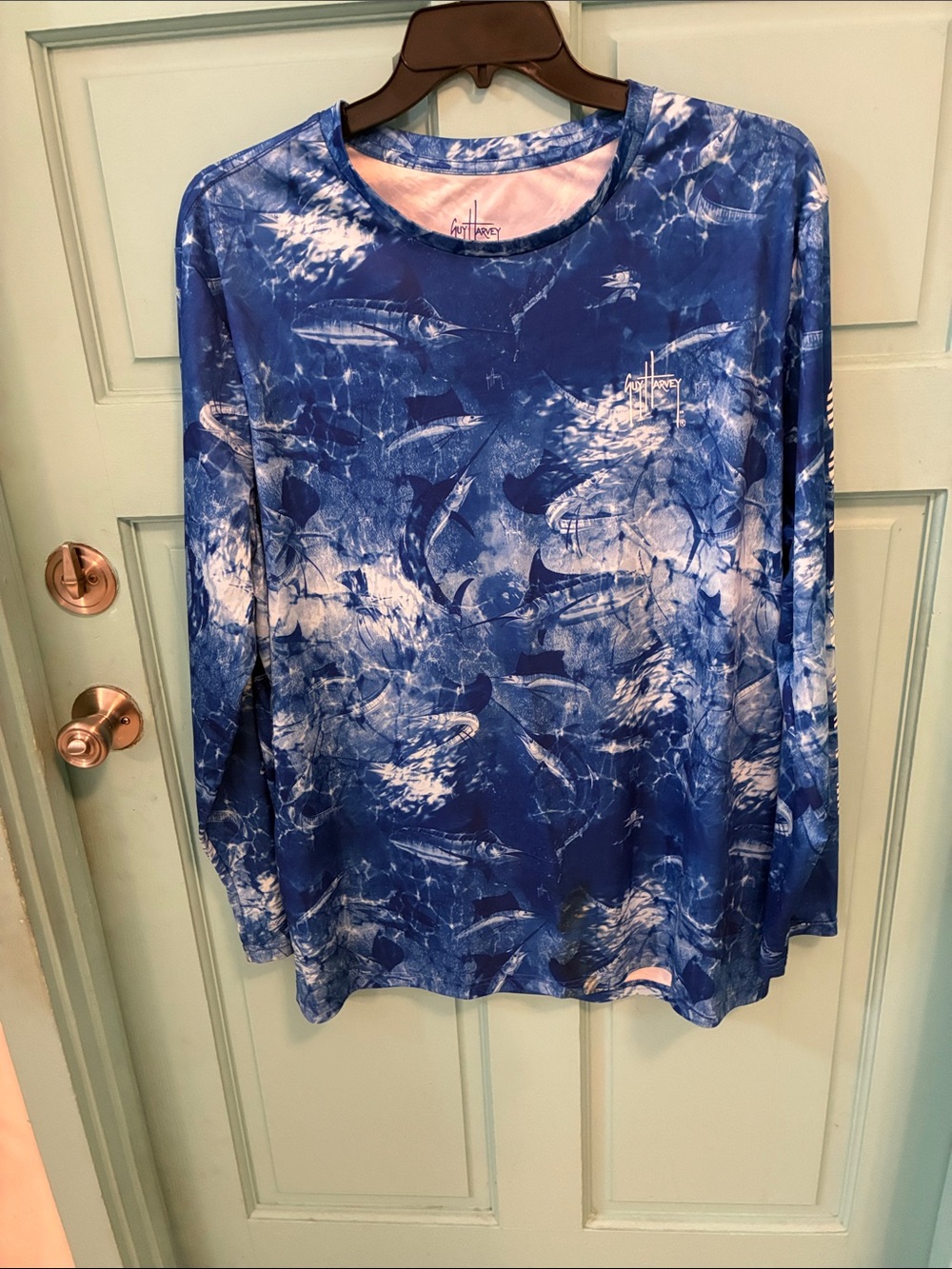 Guy Harvey Blue Tie-Dye Long Sleeve Performance Shirt